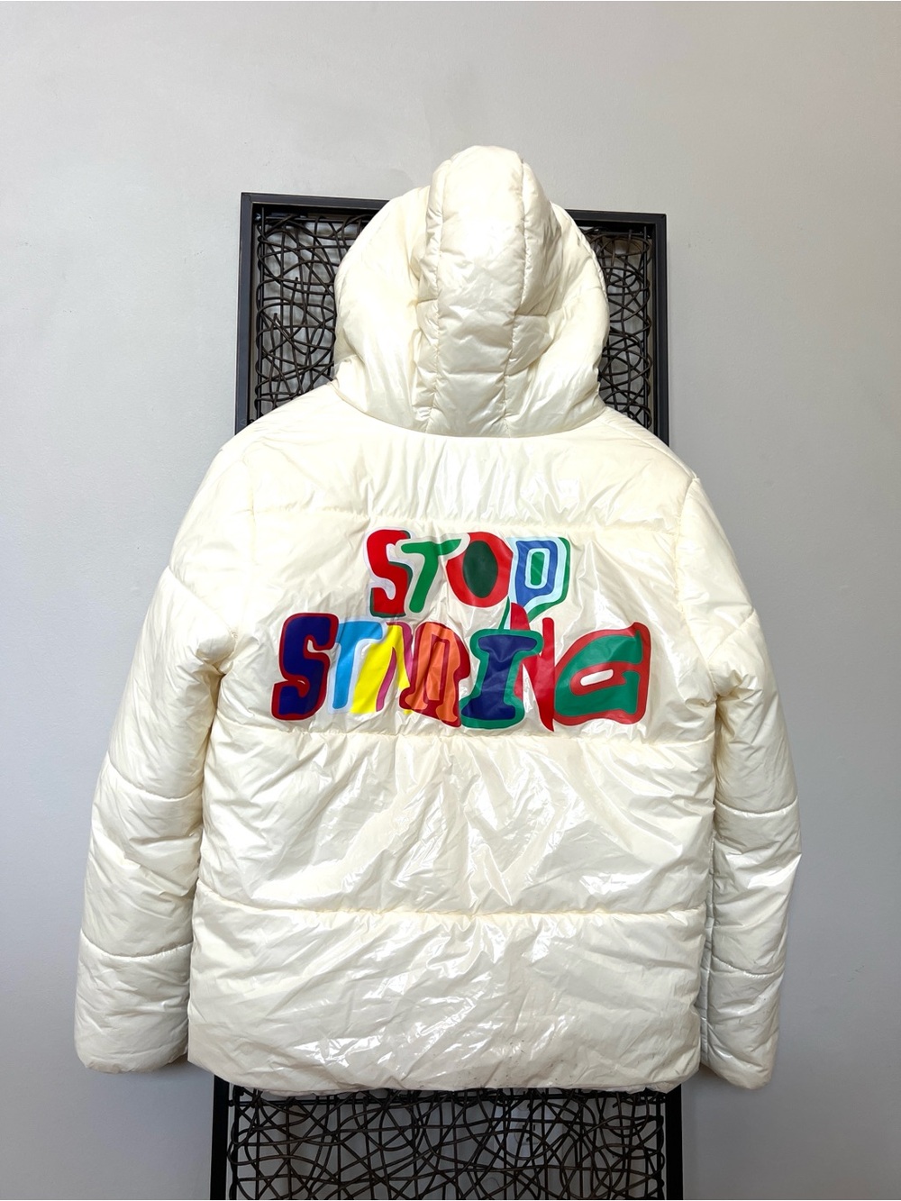 Stop & Stare Co SZN 1 white high-shine puffer jacket Streetwear Stop Staring XS